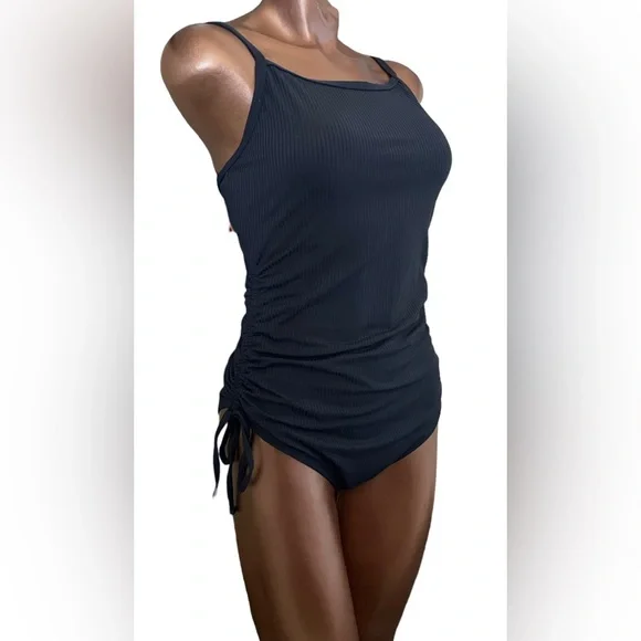 Soft Ribbed Ruched One-Piece Swimsuit - Picture 6 of 12